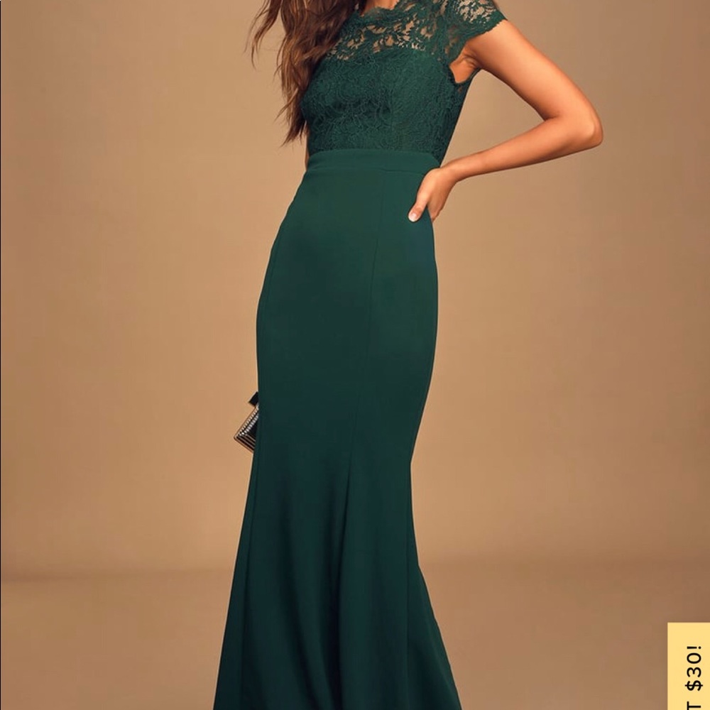 Lulus Hunter Green Lace Maxi dress